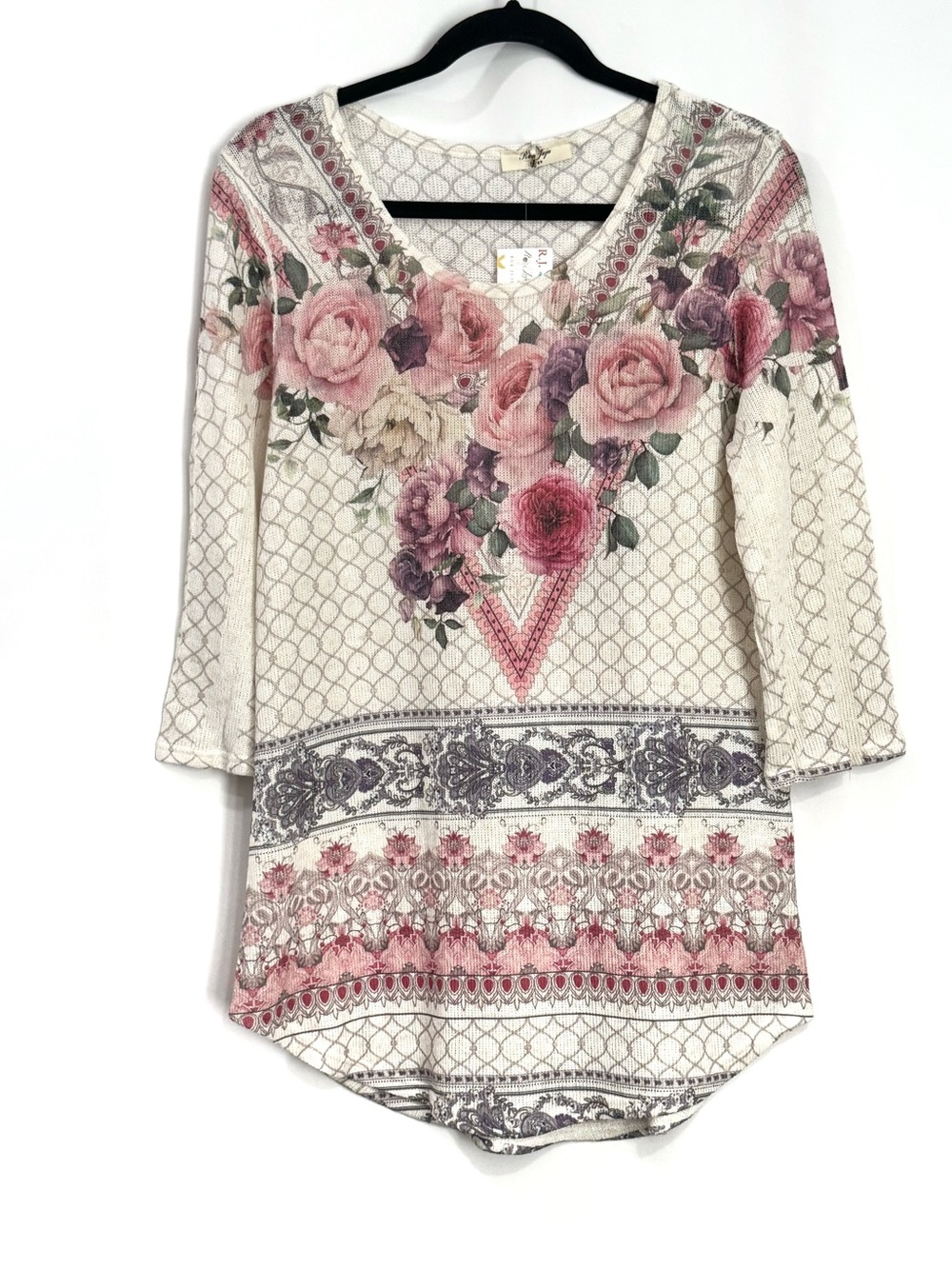 Rue Juju Top Women’s Large Geometric Floral V-Neck Shirt NWT